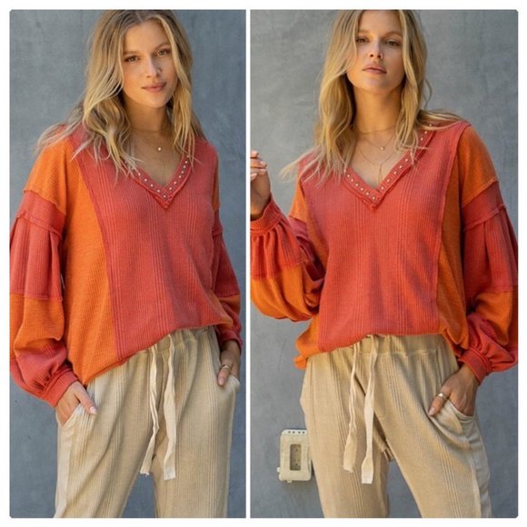 POL Raw Edge Color Block Top - Picture 12 of 15